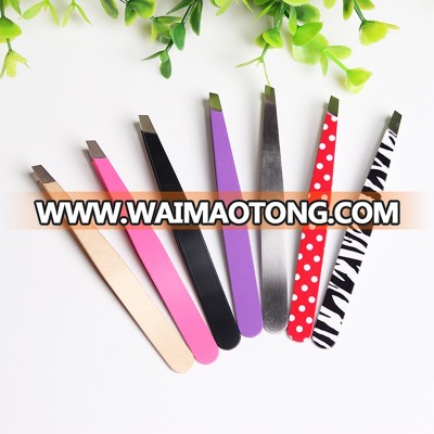 Custom stainless steel slant tip makeup tweezers